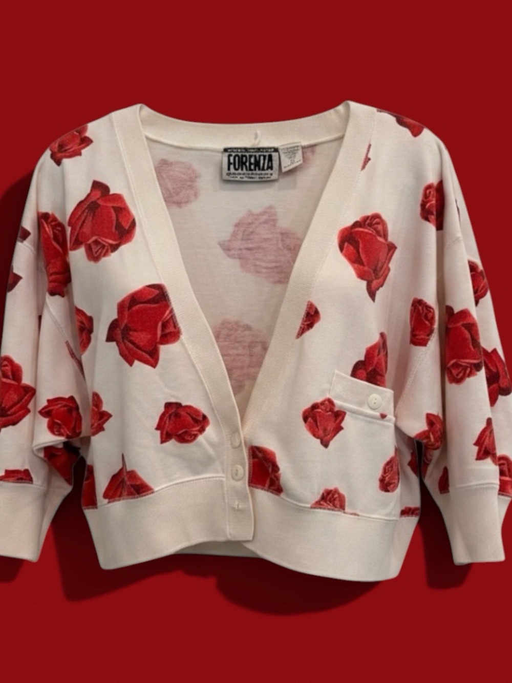 VINTAGE Forenza Rose Print Cropped Cardigan Size Medium. Great Condition.